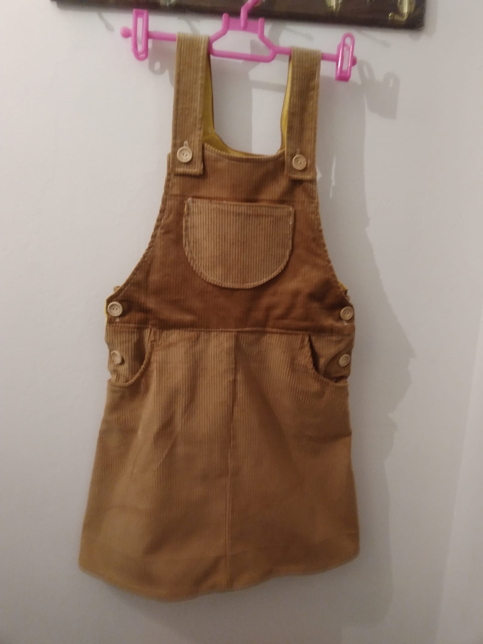 LOVELY GIRLS HANDMADE MUSTARD CORD PINAFORE DRESS AGE 6/7 YEARS-HANDMADE GIRLS PINAFORE DRESS CHEAP CORD MUSTARD