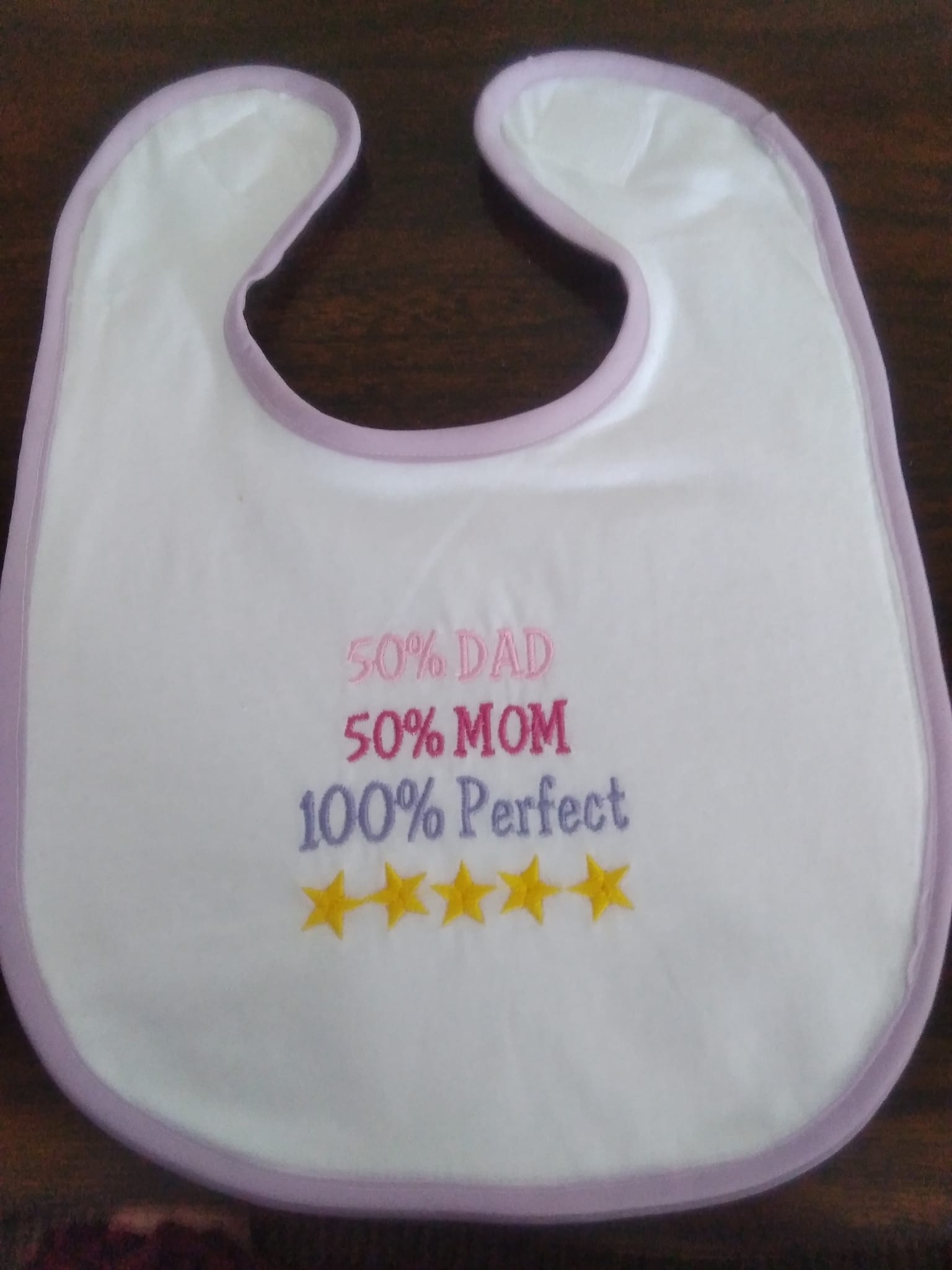 HANDMADE BABIES BIB 50% DAD 50% MOM 100% PERFECT-HANDMADE BABIES BIB BABY CHEAP 50DAD 50MOM 100PERFECT