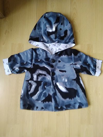 LOVELY BOYS HANDMADE NAVY HOODED COAT AGE 0-3 MONTHS-HANDMADE,BOYS,BABY,BABIES,HOODED,COAT,CHEAP,AGE 03 MONTHS, NAVY