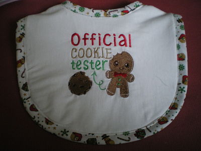 LOVELY HANDMADE BABIES OFFICAL COOKIE TESTER CHRISTMAS BIB-HANDMADE,BABIES,CHRISTMAS BIB,CHEAP,BOYS,GIRLS,UNISEX,OFFICAL COOKIE TESTER