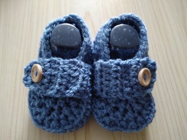 LOVELY BOYS DENIM CROCHETED SHOES 0-3 MONTHS-HANDCROCHETED,BOYS,DENIM,SHOES,CHEAP,0-3MONTHS