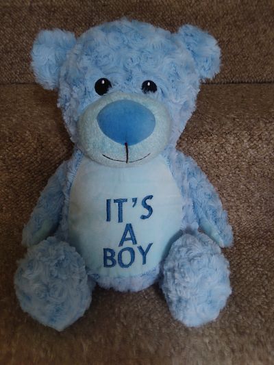 IT'S A BOY MACHINE EMBROIDERED TEDDY-MACHINE EMBROIDERED,BLUE,TEDDY,ITS A BOY,CHEAP