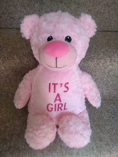 IT'S A GIRL MACHINE EMBROIDERED TEDDY-MACHINEEMBROIDERED EMBROIDERED PERSONLISEDGIFTS BABYGIRL CHEAP PINK TEDDY