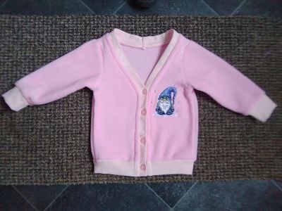 GIRLS HANDMADE MACHINE EMBROIDERED PINK GNOME FLEECE CARDIGAN 6/9 MONTHS-HANDMADE MACHINEEMBROIDERED GNOME FLEECE CARDIGAN CHEAP 69MONTHS PINK GIRLSFASHION BABIESFASHION