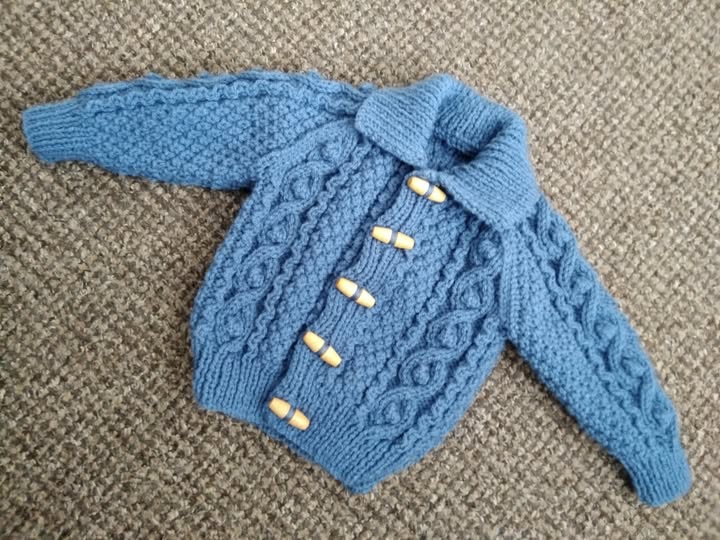 LOVELY BOYS DENIM TRADITIONAL ARAN CARDIAGN 3/6 MONTHS-HANDKNITTEDBOYSBABIESBABYTRADITIONALARANCARDIGANARANCARDIGANDENIMCHEAP36MONTHS