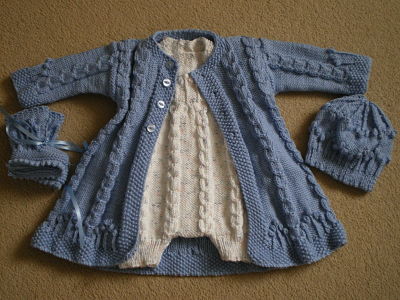 LOVELY HAND KNITTED 100% COTTON MATINEE SET WITH ROMPER 0-3 MONTHS-HAND KNITTED,ROMPER SET,MATINEE SET,CHEAP,100 COTTON,BOYS FASHION,BABY,BABIES SET