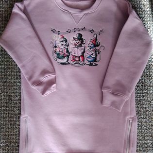 GIRLS MACHINE EMBROIDERED DUSKY PINK SWEATSHIRT DRESS AGE 4 YEARS-MACHINE,EMBROIDERED,CHRISTMAS,CAROL,MICE,SWEATSHIRT,DRESS,CHEAP,DUSLY,PINK,AGE 4YEARS