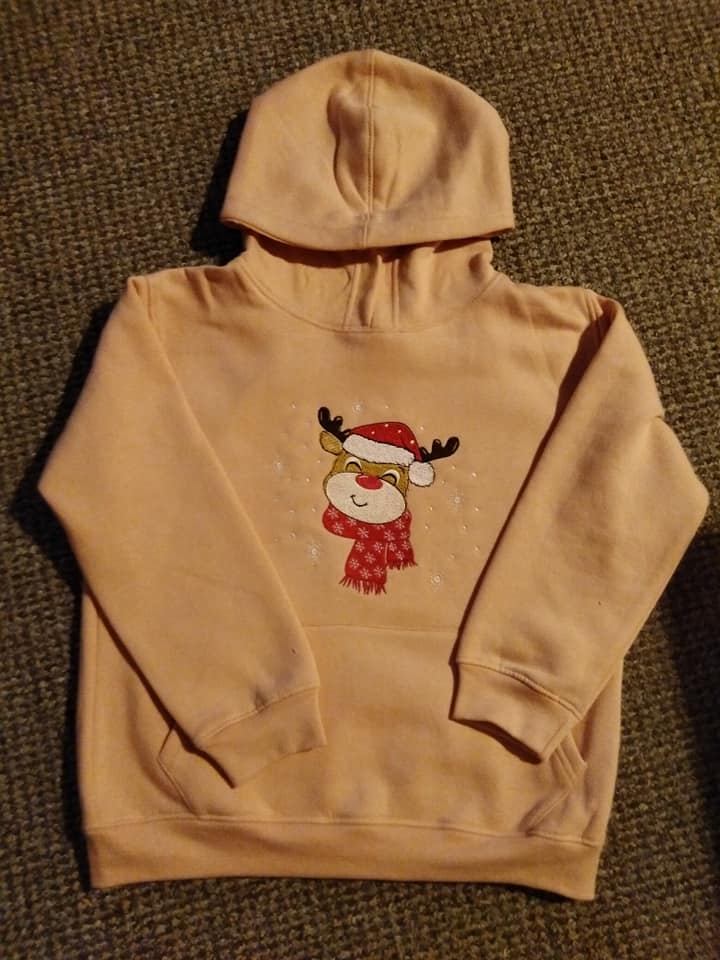 GIRLS PINK MACHINE EMBROIDERED REINDEER SWEATSHIRT AGE 7/8 YEARS-MACHINEEMBROIDEREDCHRISTMASSWEATSHIRTCHEAPPINKFLEECEWINTERTOPAGE78YEARS