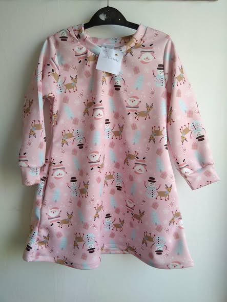 LOVELY HANDMADE PINK SANTA AND REINDEER CHRISTMAS DRESS 3/4 YEARS-HANDMADE,CHRISTMAS DRESS GIRLS CHRISTMAS DRESS,34 YEARS,CHEAP