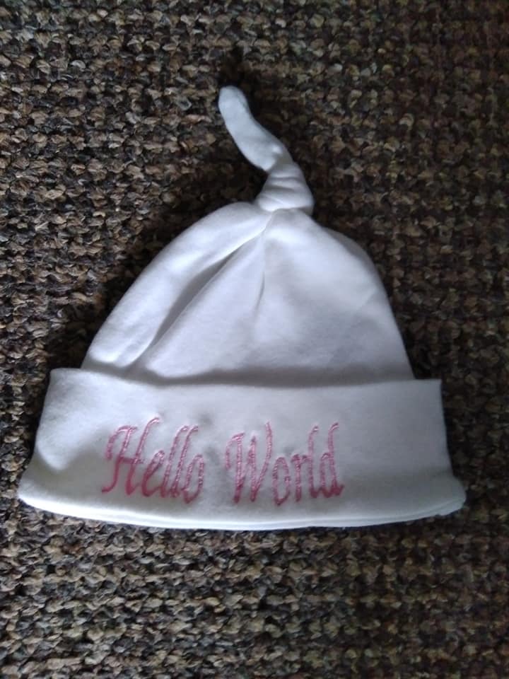 MACHINE EMBROIDERED HELLO WORLD BABY HAT - NEWBORN PINK-MACHINE EMBROIDERED,BABY,HAT,HELLO WORLD,CHEAP,PINK