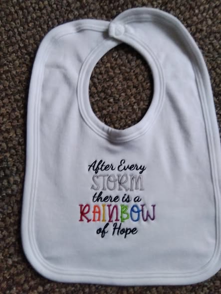 BEAUTIFUL MACHINE EMBROIDERED RAINBOW BABY BABYGRO AND BIB SET 0-3 MONTHS-RAINBOW BABY,BABYGRO AND BIB SET,CHEAP,0-3MONTHS