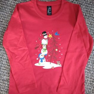 UNISEX RED MACHINE EMBROIDERED SNOWMAN TOP AGE 6 YEARS-MACHINE,EMBROIDERED,RED,SNOWMAN,TOP,CHEAP,6 YEARS
