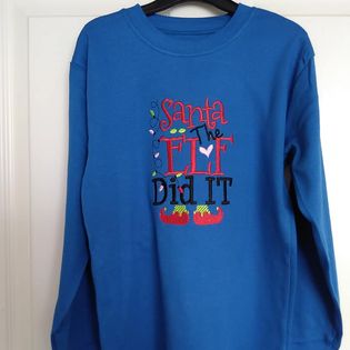 ROYAL BLUE MACHINE EMBROIDERED SANTA THE ELF DID IT TOP AGE 5/6 YEARS-MACHINE,EMBROIDERED,ROYAL BLUE,CHRISTMAS,TOP,SANTA,THE,ELF,DID,IT,AGE,56 YEARS