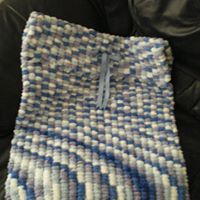 HANDMADE BEAUTIFUL BABY BOYS BLUE/GREY MIX PRAM POMPOM BLANKET-HANDMADE,BOYS,BABIES,BABY,PRAM,BLANKET,CHEAP,BLUEGREY,WHITE