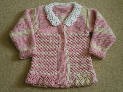 LOVELY GIRLS HAND KNITTED PINK AND CREAM CARDIGAN AGE 12-18 MONTHS-HAND KNITTED,GIRLS,PINK AND CREAM,CARDIGAN,CHEAP,12-18 MONTHS